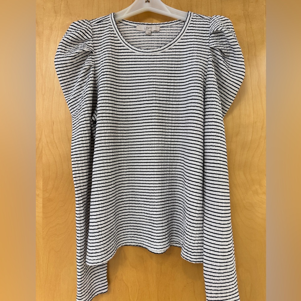 LOFT Black and White Striped Blouse